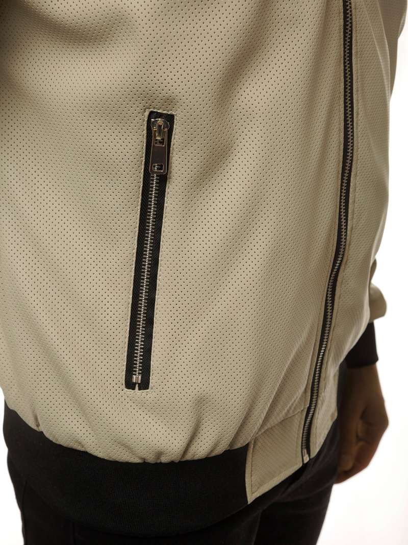 Férfi bőrdzseki bézs OZONEE N/6124