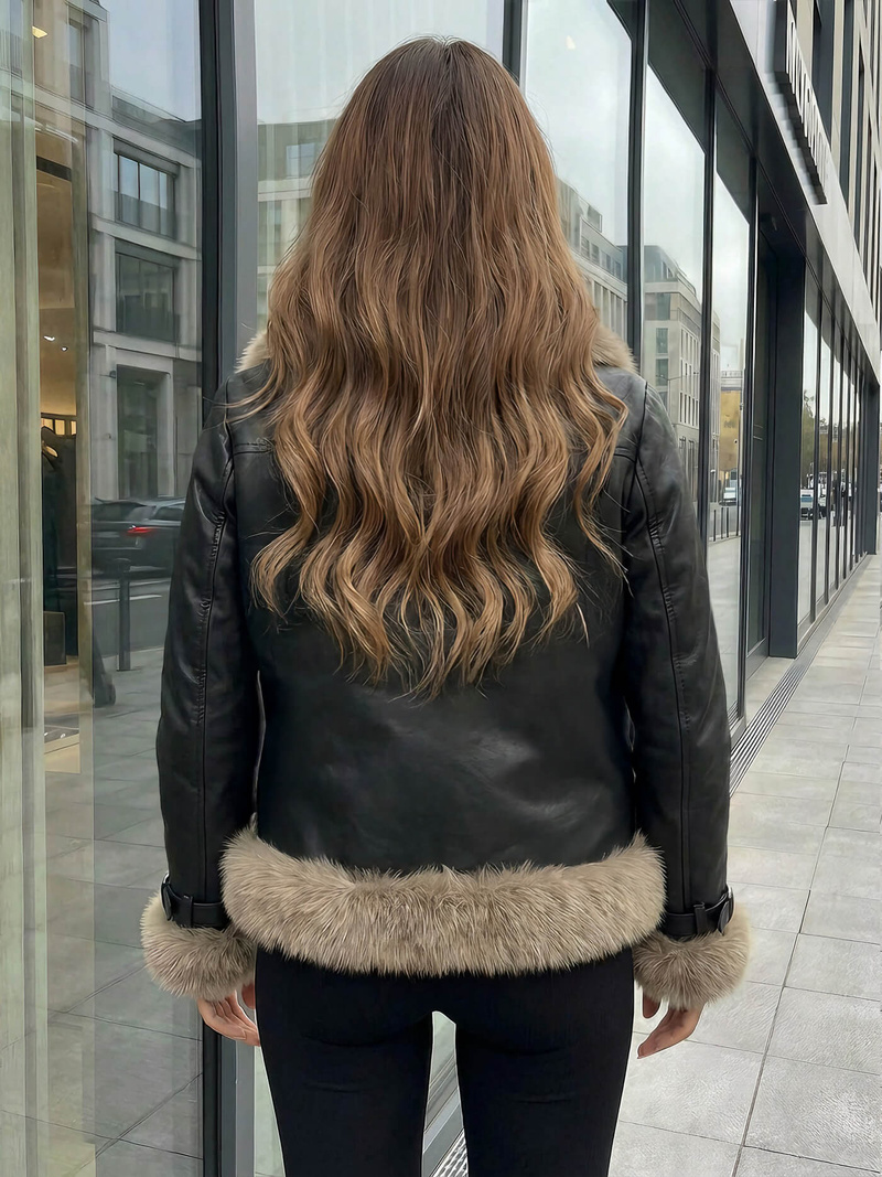 Női bőrdzseki fekete OZONEE JS/61M8517/392Z