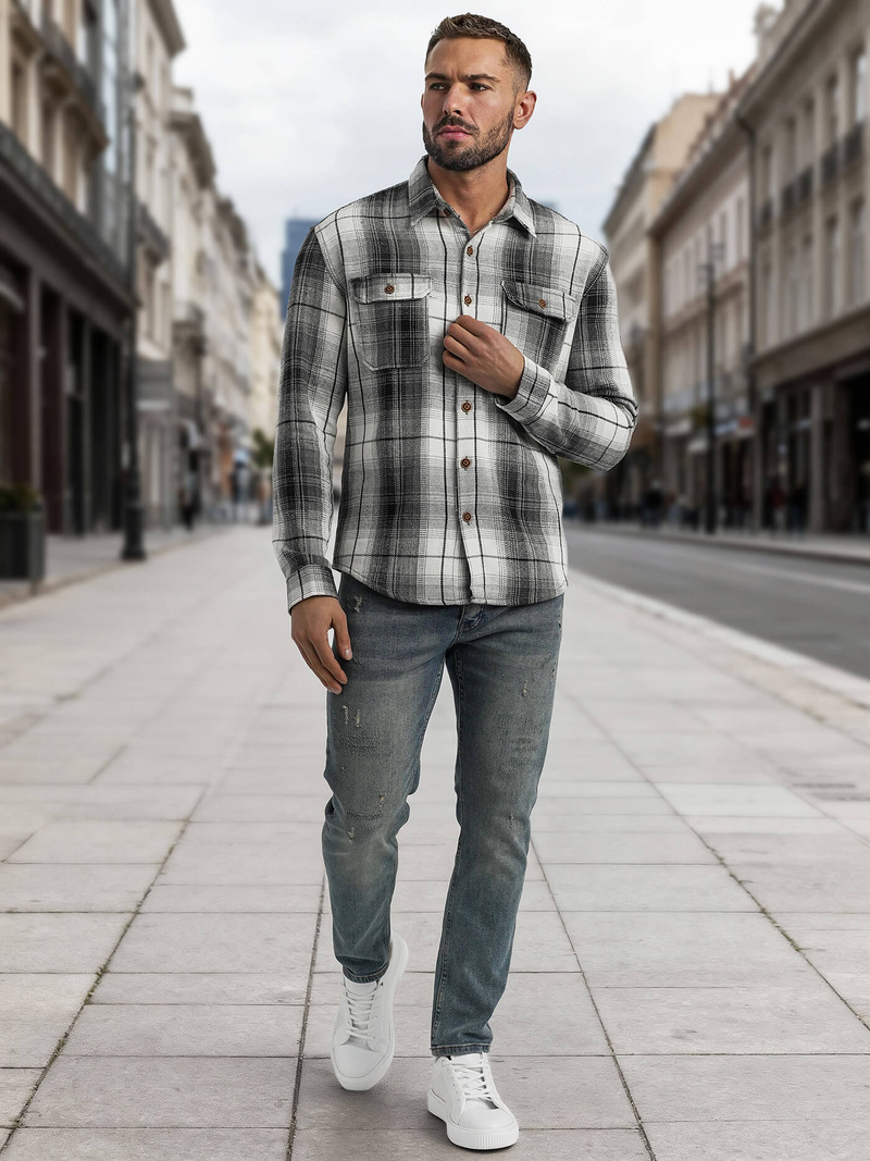 Férfi Ing fekete-fehér OZONEE NB/MC728N/4