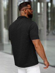 Férfi ing rövid ujjal fekete OZONEE O/B2258