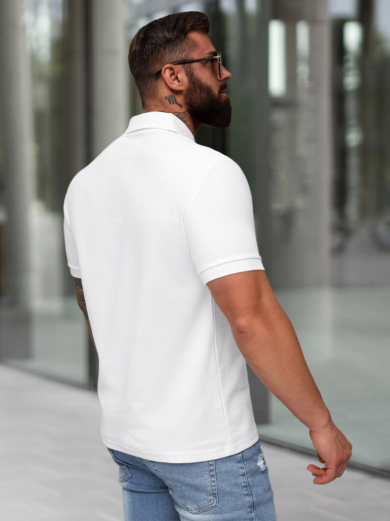 Férfi galléros póló fehér OZONEE NB/MT3142