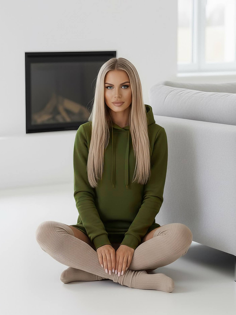 Női kapucnis pulóver khaki OZONEE JS/YS10005/29Z