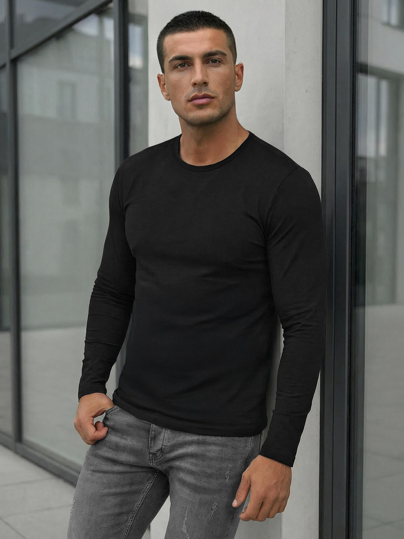 Férfi hosszú ujjú póló fekete OZONEE JS/DB71/1