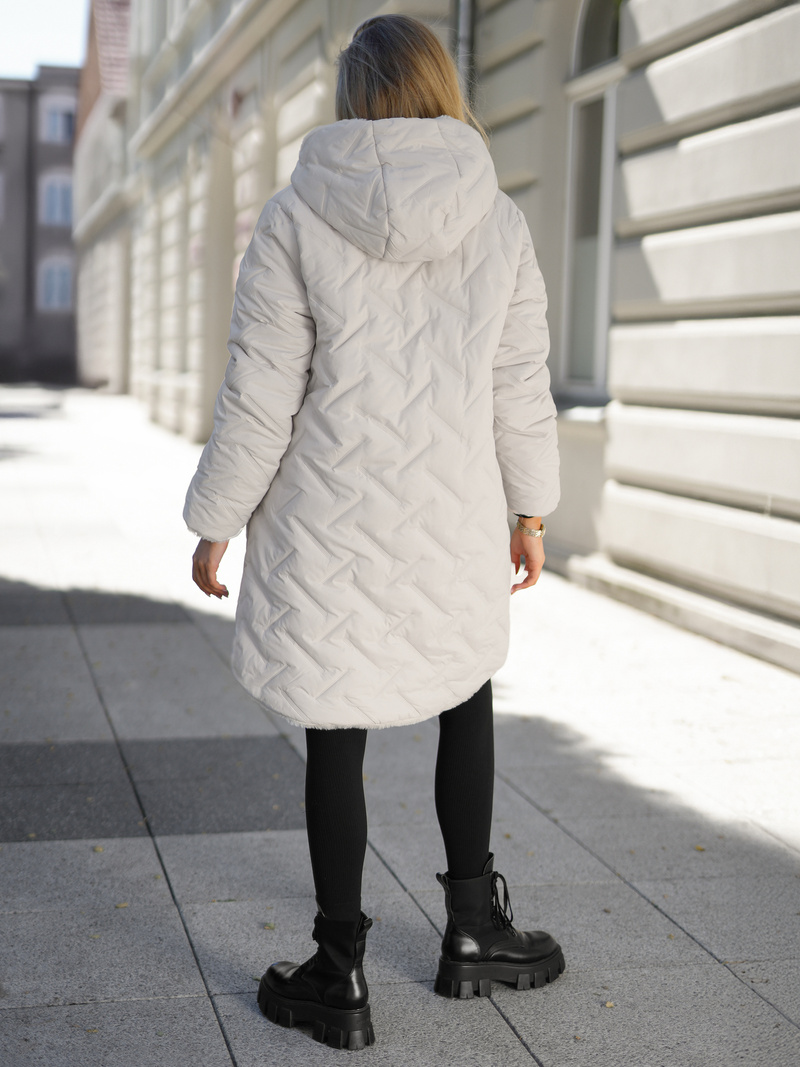 Női hosszú téli kabát ecru OZONEE JS/5M3352/280