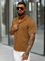 Férfi ing rövid ujjal barna OZONEE O/B2256