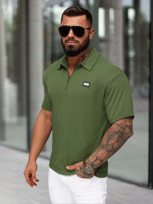 Férfi galléros póló khaki OZONEE O/YN2/593