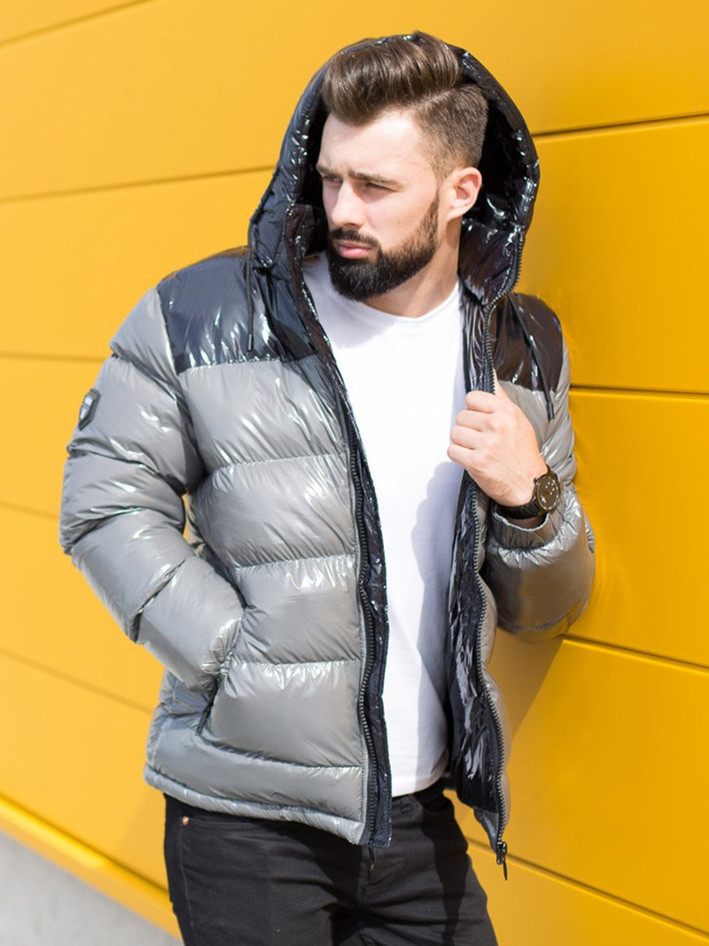 Férfi steppelt téli kabát szürke OZONEE N/6462