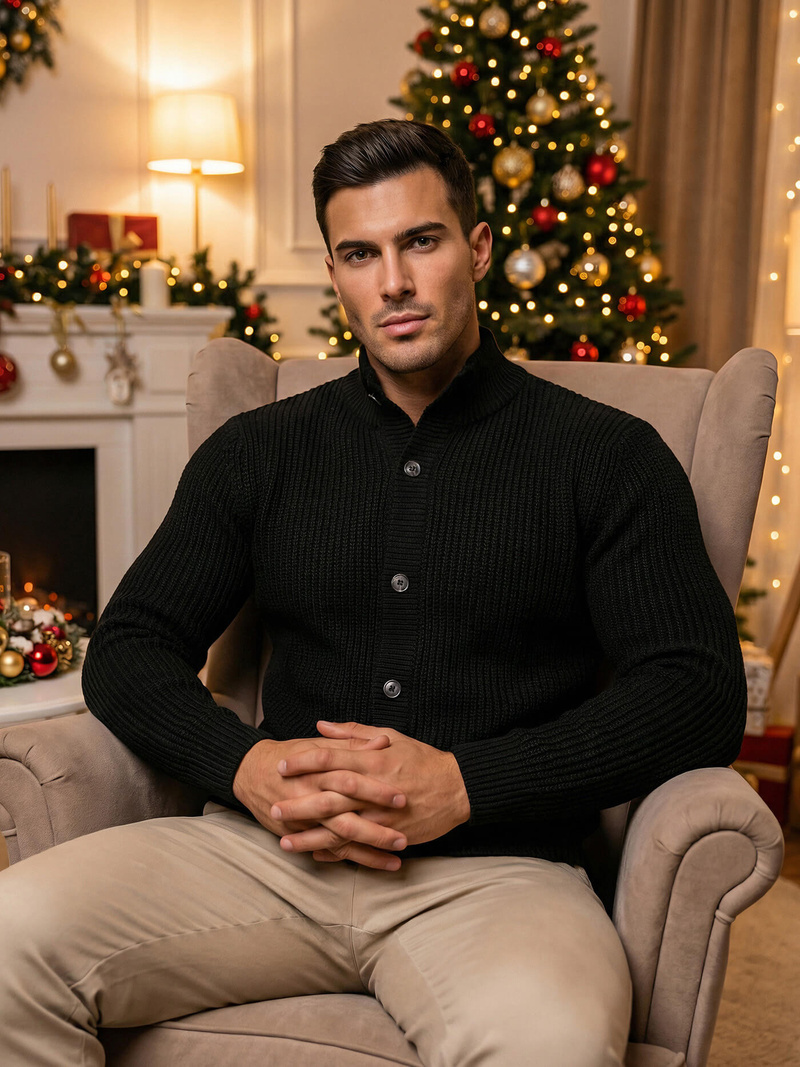 Férfi Pulóver Fekete OZONEE NB/MM6020/4Z