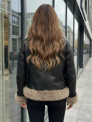 Női bőrdzseki fekete OZONEE JS/61M8517/392Z