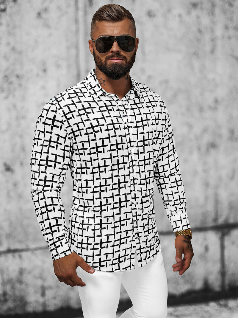 Férfi Ing fehér–fekete OZONEE E/9000/1Z