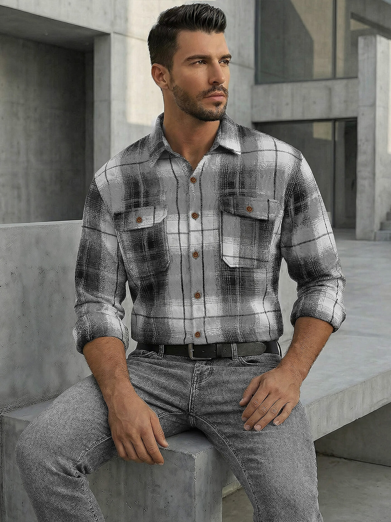 Férfi Ing fekete-fehér OZONEE NB/MC728N/4Z