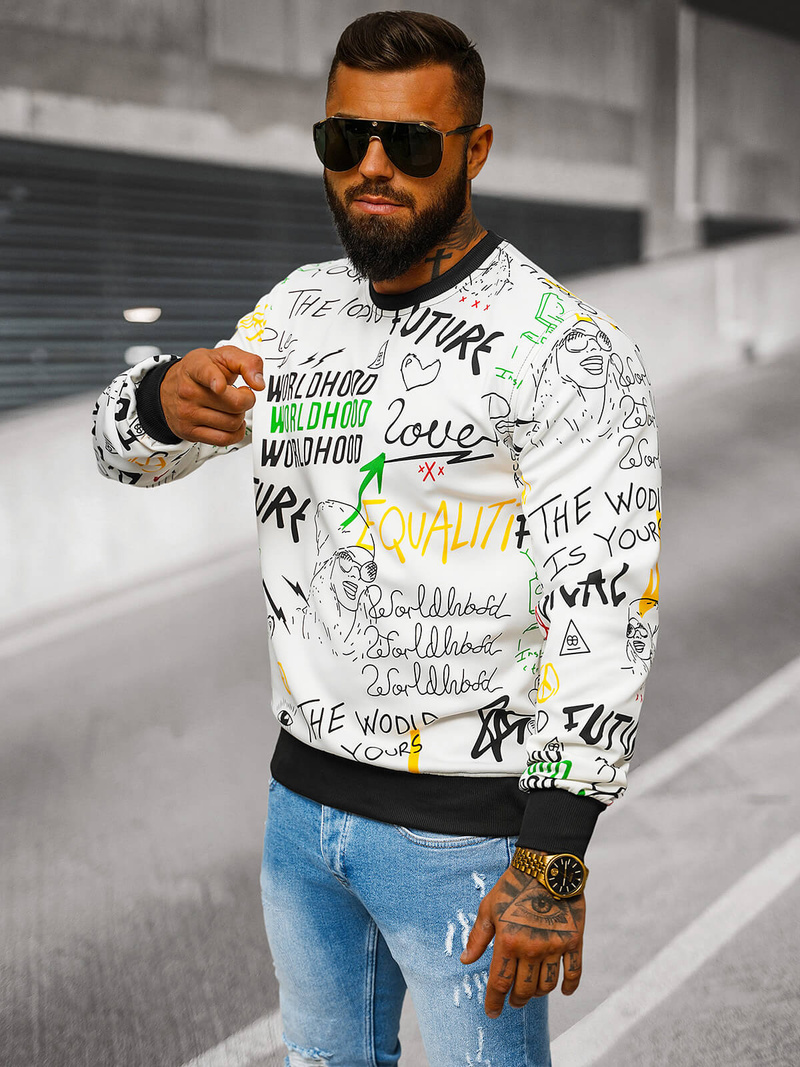 Férfi Pulóver Fehér OZONEE JS/8B1228/1