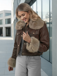 Női bőrdzseki csokoládé OZONEE JS/61M8513/158