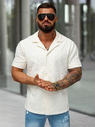 Férfi ing rövid ujjal ecru OZONEE O/B2258