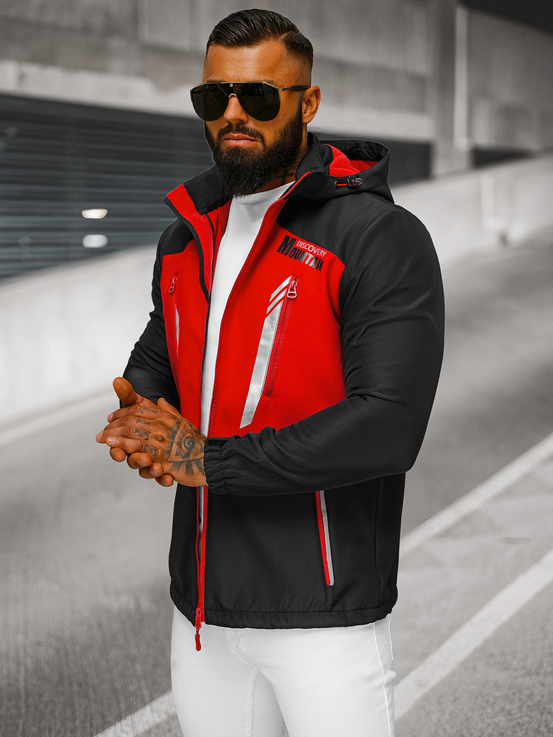 Férfi kapucnis softshell kabát fekete-piros OZONEE JS/HH022/1C