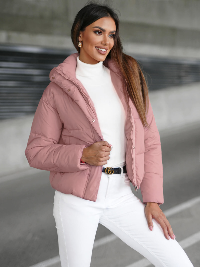 Női téli kabát púder rózsaszín OZONEE JS/16M9188/46Z