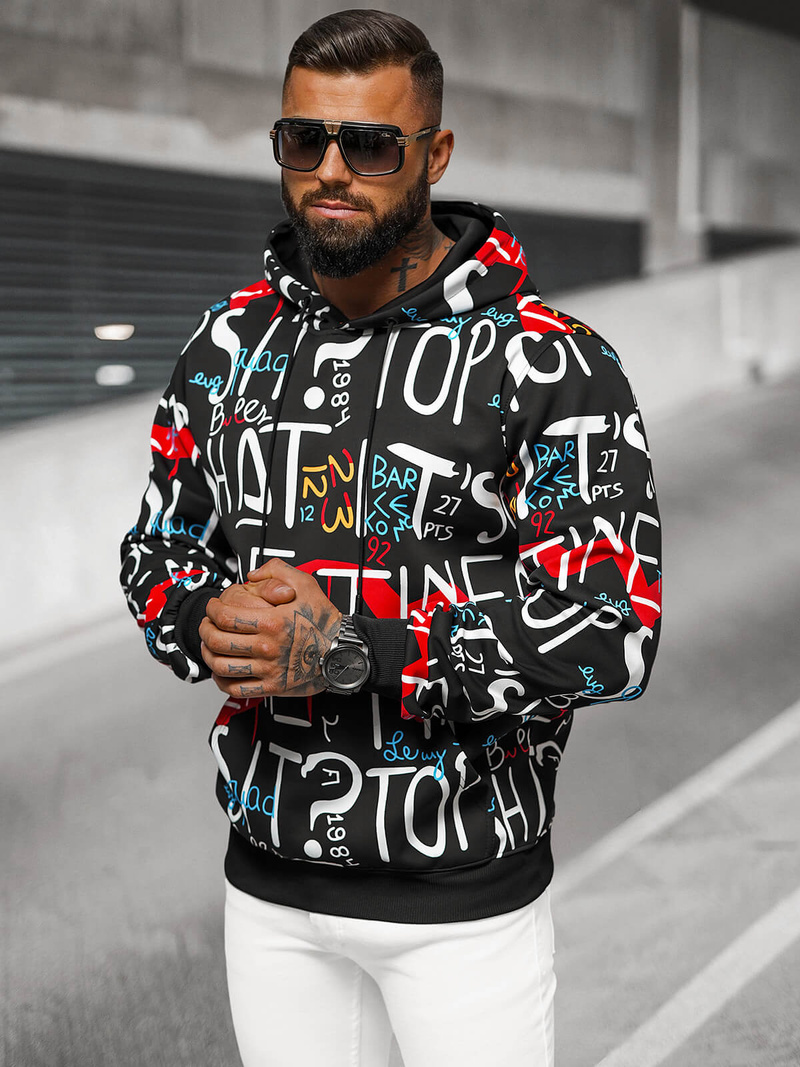 Férfi kapucnis pulóver fekete OZONEE JS/8B1233/3