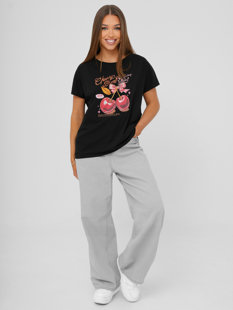 Női polo fekete OZONEE JS/95T2568/3