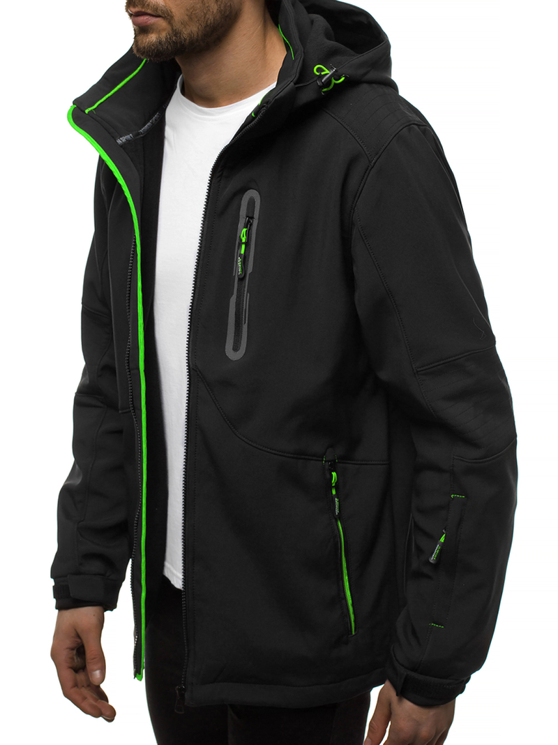 Férfi kapucnis softshell kabát fekete-zöld OZONEE GE/12263Z