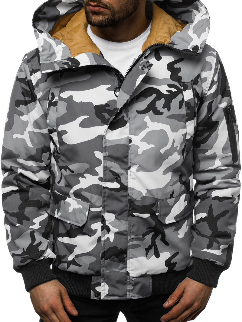 Férfi téli kabát terepmintás-szürke OZONEE JS/2019005