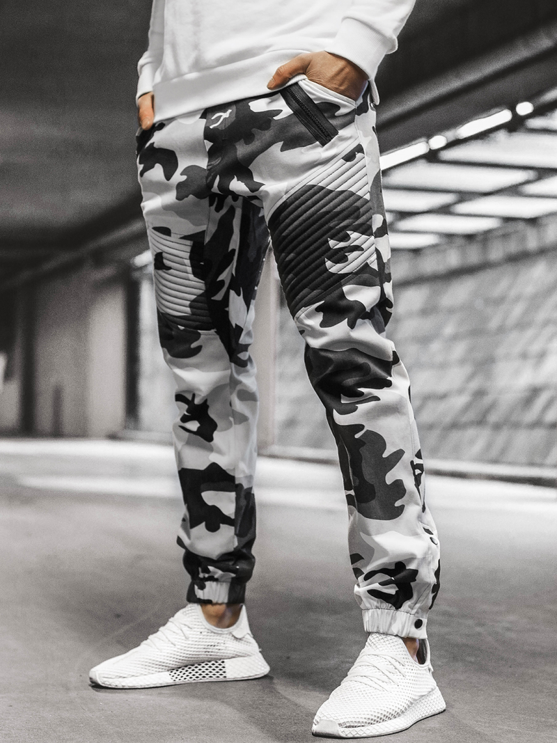 Férfi nadrág színű jogger Fekete-fehér OZONEE A/0952