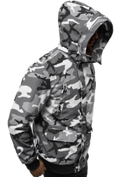 Férfi téli kabát terepmintás-szürke OZONEE JS/2019005