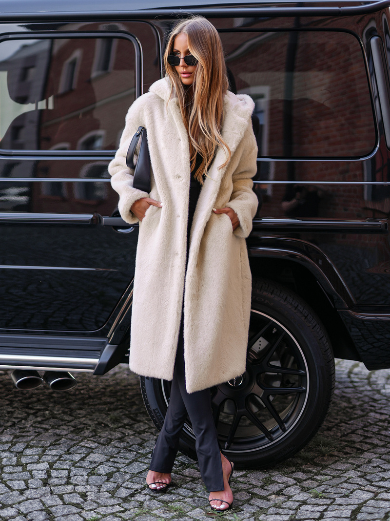 Női szőrme téli kabát bézs OZONEE JS/11Z8250