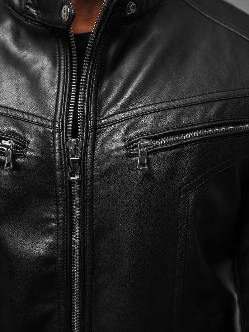 Férfi bőrdzseki fekete OZONEE JS/11Z8016