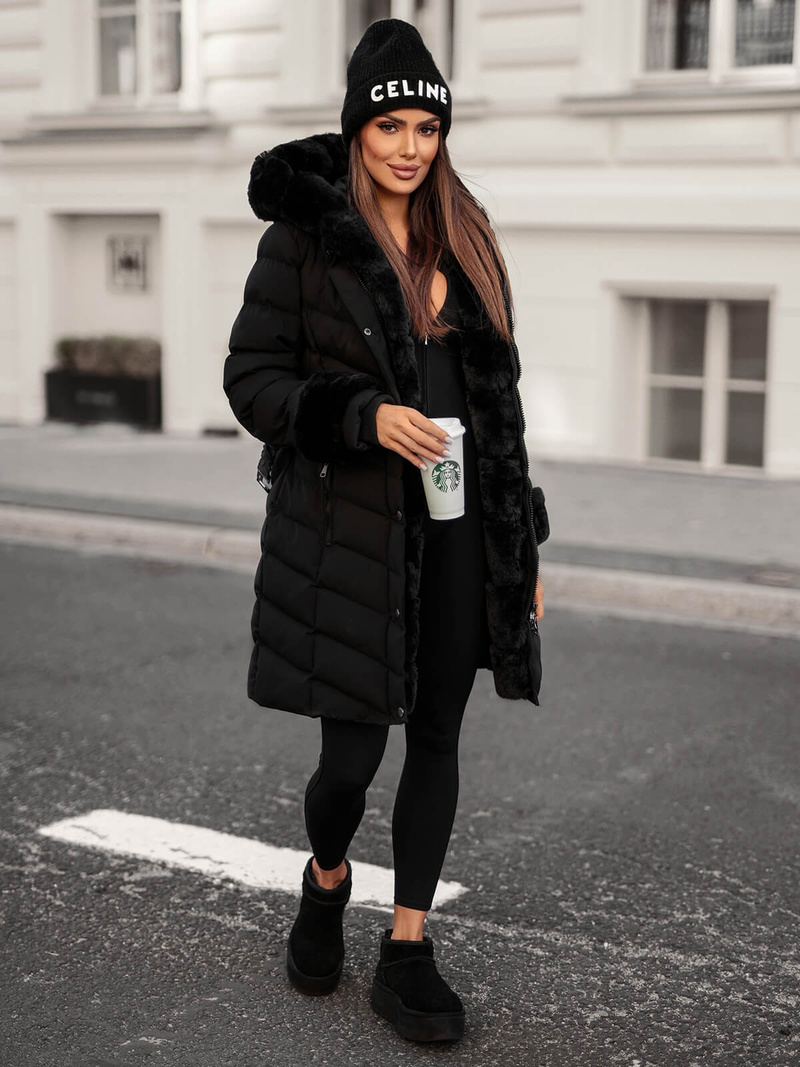 Női téli kabát fekete OZONEE JS/5M3156/392Z