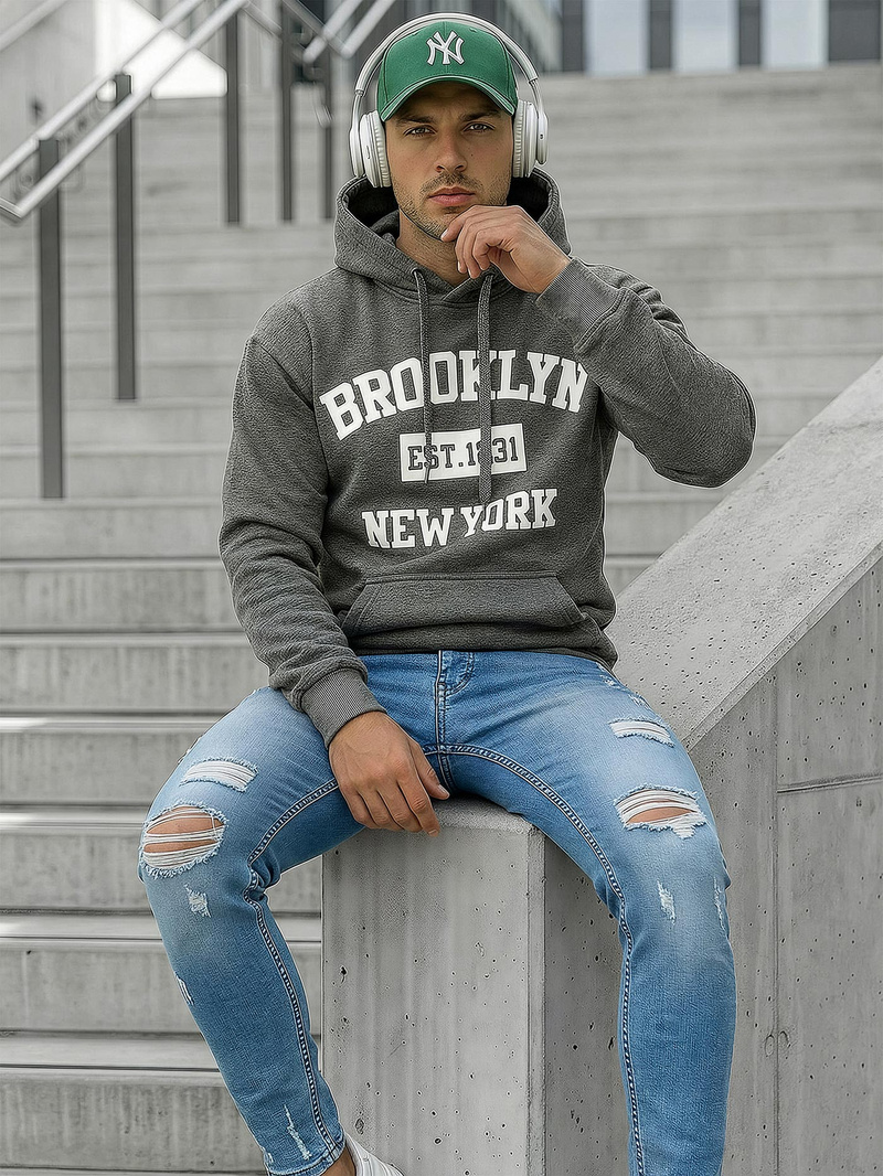 Férfi kapucnis felső grafit OZONEE JS/8B1767/5Z